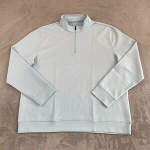 Hickey Freeman 1/4 Zip Pullover Sweater Men XL Sky Blue Striped Performance Golf